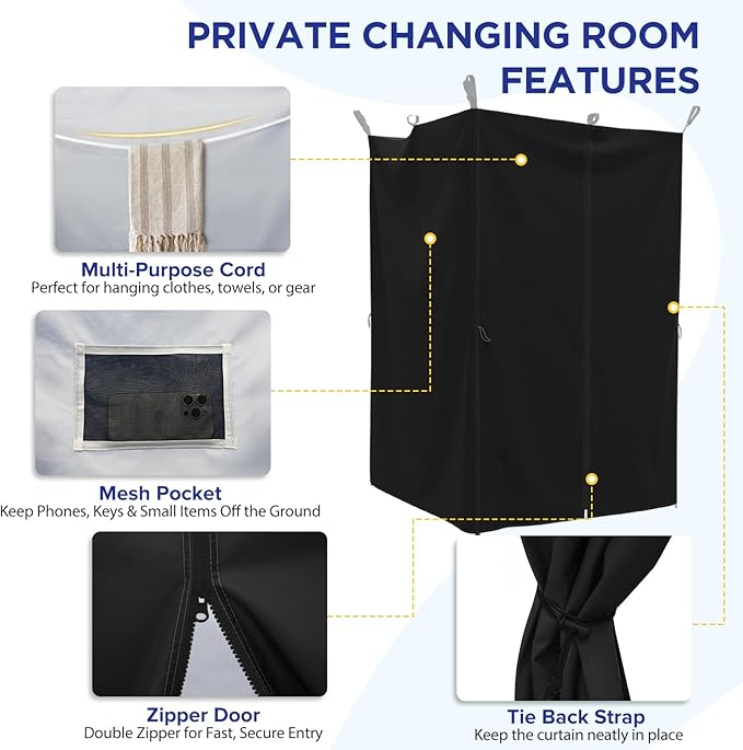 EAGLE PEAK Portable Privacy Tent Changing Room for Pop Up Canopy Fits Canopies with Cross Bars Outdoor Hanging Privacy Curtain 55.1" L x 55.1" W x 80.7" H, Black