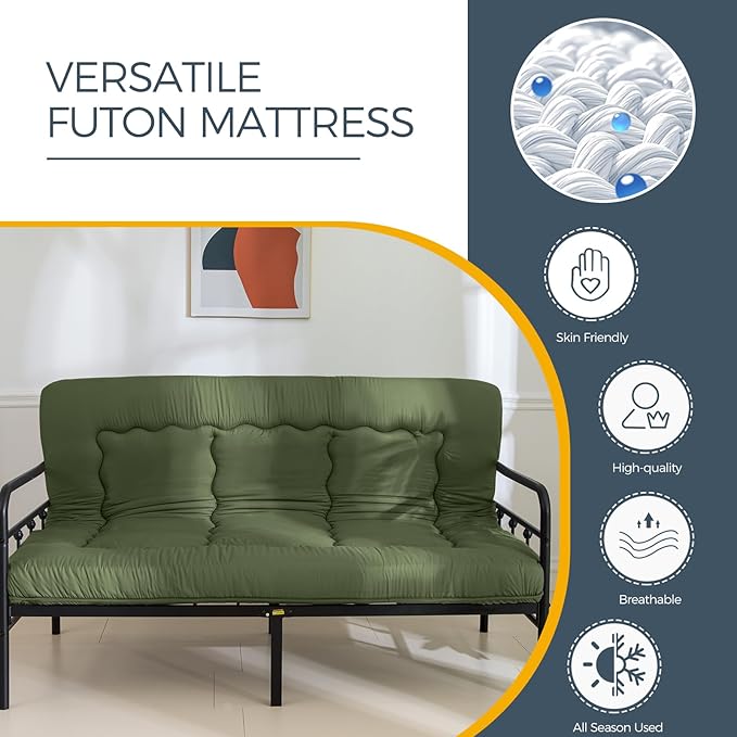 MAXYOYO 6" Extra Thick Japanese Floor Mattress Futon Mattress, Foldable Tatami Pad for Adults, Roll Up Floor Bed for Guest Room Bedroom RV, Green, Full