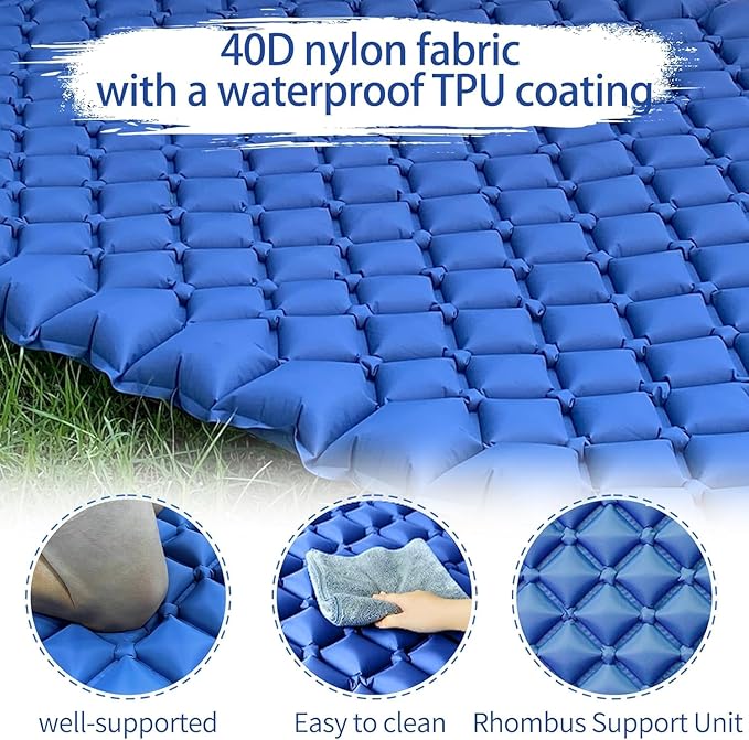ONTYZZ Double Inflatable Sleeping Mat 2 Person Camping Sleeping Pad Waterproof Sleeping Pad with Built-in Foot Pump for Camping, Navy Blue