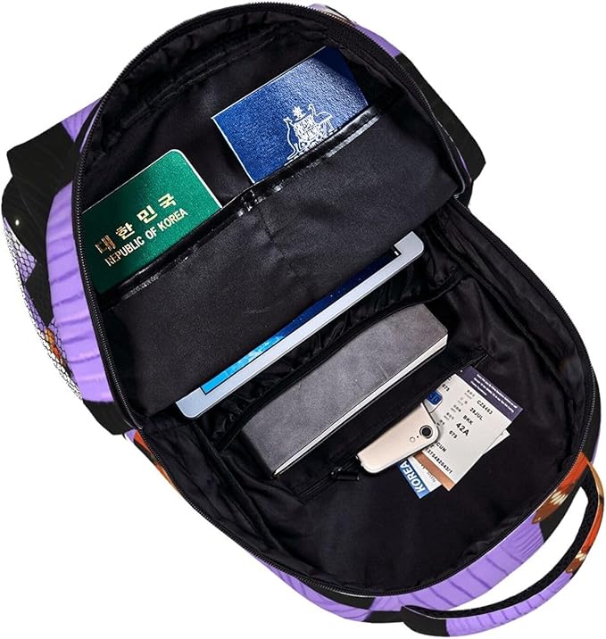 Polyester Daypack Backpack for Climbing Outdoors Running, Big Capacity Multipurpose Anti-Theft Bookbag, Buffalo Plaid Proton Purple Tartan Travel Hiking Camping Rucksack