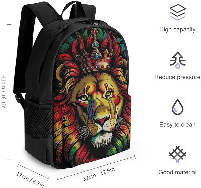 Polyester Daypack for Camping Travel Walking Cycling, Big Capacity Anti-Theft Multipurpose Bookbag, Lion Rasta Camping Outdoor Backpack
