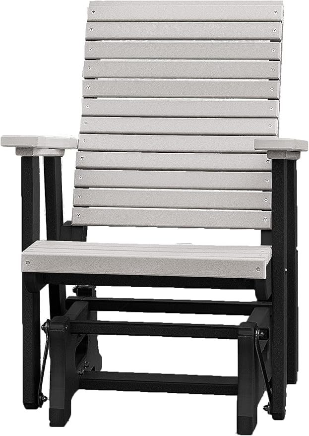 DutchCrafters Modern Horizontal Slat High Back Poly Glider Outdoor Patio Chair (Black & Light Gray)