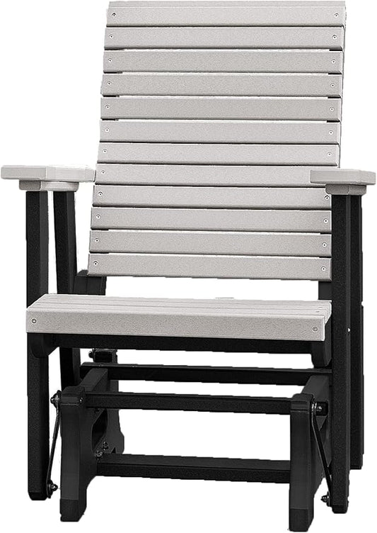 DutchCrafters Modern Horizontal Slat High Back Poly Glider Outdoor Patio Chair (Black & Light Gray)