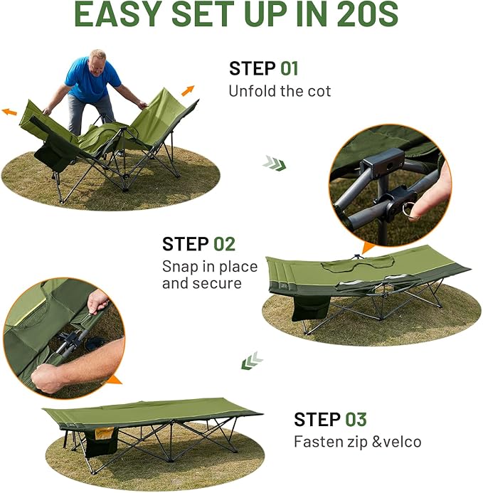 Timber Ridge 31.8" W Extra Wide Heavy Duty Camping Cot for Adult, Easy Set Up Oversized Sleeping Cot with Carry Bag for Camping, Travel and Outdoors, Support up to 450lbs, Green