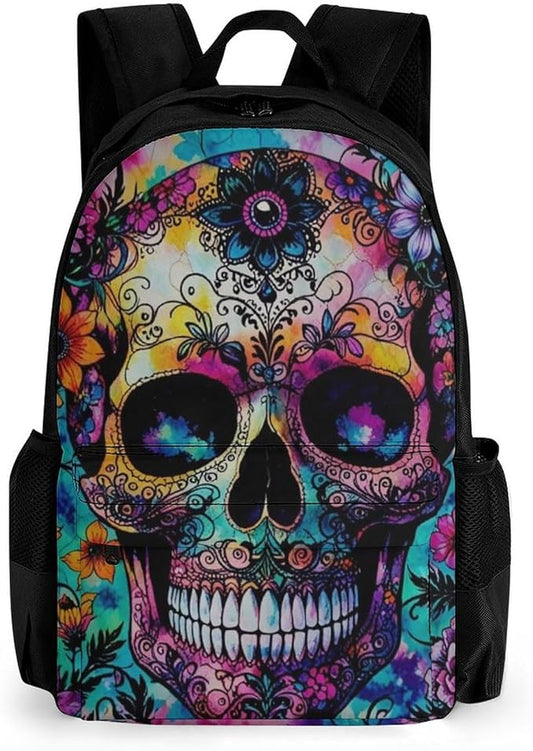 Supdreamc Polyester Daypack Backpack for Climbing Outdoors Running, Big Capacity Multipurpose Anti-Theft Bookbag, Indain Mandala Sugar Skull Travel Hiking Camping Rucksack