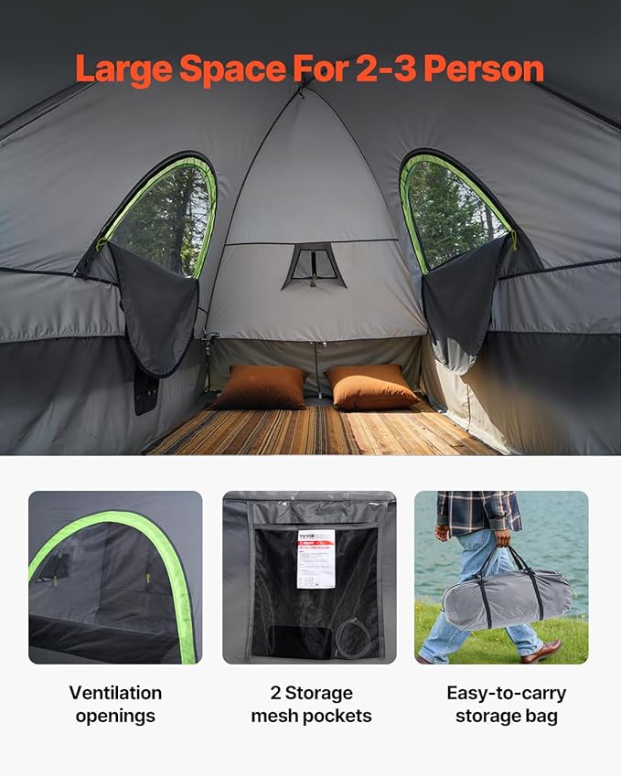 VEVOR Pickup Truck Tent, Fits 5.0-8.2 ft Truck Tents for Camping, Waterproof PU2000 mm 2-3 Person Sleeping Truck Bed Tent, Sturdy Truck Bed Camper Shell with Expandable Awning, Rainfly, Storage Bag