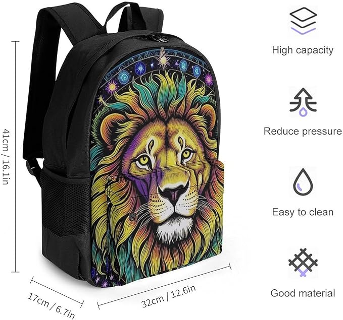 Supdreamc Lightweight Rucksack for Sports Travel Running, Big Capacity Multipurpose Anti-Theft Bookbag, Fantasy Lion Sun And Moon Twelve Constellations Art Travel and Sport Backpack Rucksack