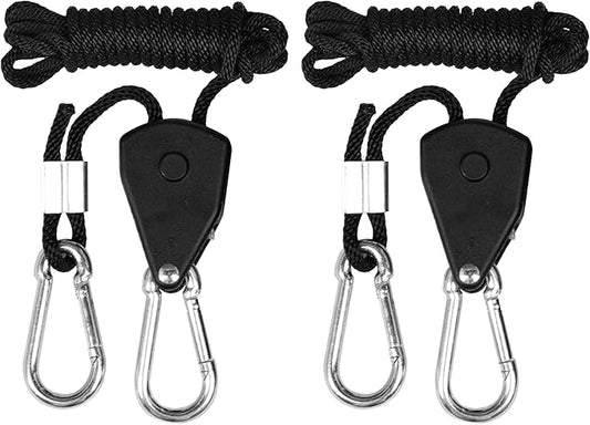 iPower 1-Pair 1/8 Inch Adjustable Rope Hanger, Heavy Duty Grow Light Hangers with Reinforced Metal Gears, 8Ft Long & 150lbs Weight Capacity for Growing Lamp, Inline Fan, Filters