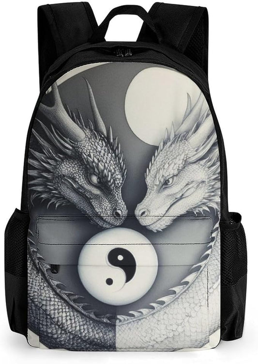 Lightweight Daypack Bookbag for Trekking Business Walking Cycling, Big Capacity Anti-Theft Multipurpose Carry On Bag, Dragon Yin Yang Business Computer Bag