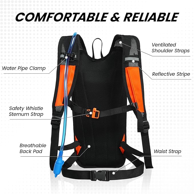 Nepest Hydration Backpack with 2L Water Bladder for Cycling, Water Backpack for Hiking Running, Lightweight Hydration Pack , Grey
