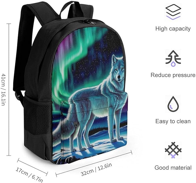 Daypack Polyester Anti-Theft Multipurpose Starry Galaxy Cool Wolf Art Bookbag Big Capacity Gym Outdoor Hiking Backpack With Adjustable Shoulder Straps