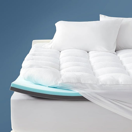 SLEEP ZONE 4 Inch Twin Mattress Topper, Dual Layer 2'' Gel Memory Foam + 2'' Breathable Fluffy Waterproof Removable Cool Pillow top Pad for Back Pain, Comfort Support, White