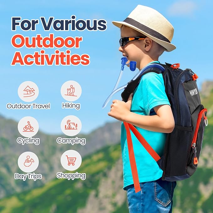 2 Pcs Kids Hydration Backpack with 1.5L Water Bladder Lightweight Kids Hiking Backpack Water Rucksack for Boys Girls Climbing Running