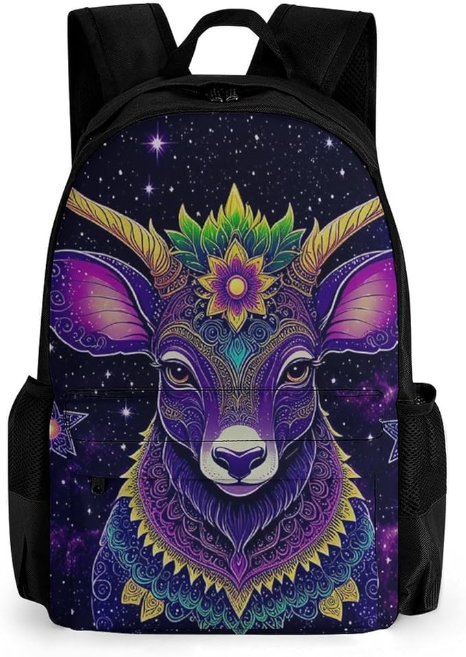 Men Women Polyester Colorful Cow Deer Galaxy Art Casual Daypack Large Capacity Carry On Bag With Adjustable Shoulder Straps for Camping Work Running