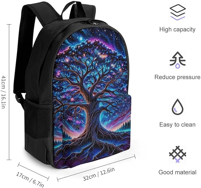 Supdreamc Daypack Backpack Anti-Theft Multipurpose Big Capacity Bookbag, Magical Universe Tree Of Life Art Business Computer Bag With Side Pockets