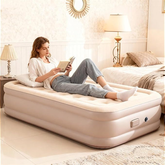 Air Mattress Twin with Built-in Battery Powered Removable Pump, Blow Up Mattress with Pillow, Strong Support All Night,No Lost Air, Compact Inflatable Air Bed for Home Guests Camping