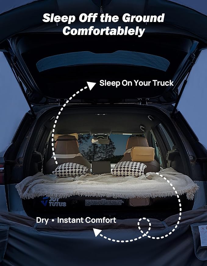 JOYTUTUS Dual-Use SUV Tent, SUV Tents for Camping with Rainfly, Strong Four Steel Frame Poles, 4-6 Person Car Tent with Ventilated Double Door Design, Movie Screen, Fit for SUV CUV Van