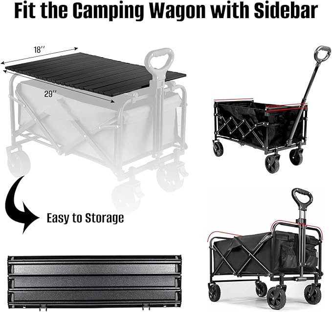 Metal Tabletop Board for Wagons Cart,Foldable Table 29"×18" Heavy Duty for Wagon,Alloy Board with Load Capacity 68LBS,Camping Essential and Gear for Outdoor Party with Family and Friends(Black)