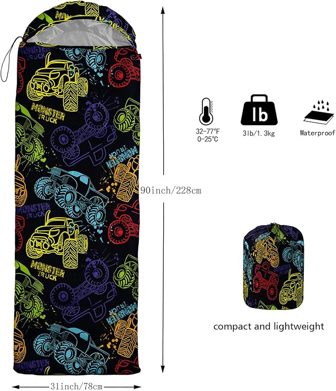AILONEN Boys Sleeping Bag for Camping,Nautical Anchor,Lightweight & Waterproof,3 Season Warm & Cool Weather,Navy Blue Sleeping Bags for Kids Men Travelling,Outdoors