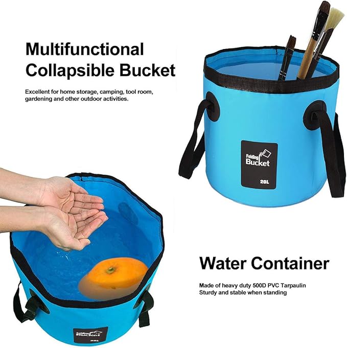 2 Pack Collapsible Buckets,Camping Water Storage Container 5 Gallon(20L) Portable Folding Bucket Wash Basin for Traveling Hiking Fishing Boating Gardening(Blue)