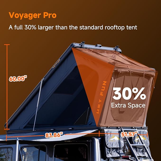 Voyager Pro Rooftop Tent Hard Shell with Skyview Window, USB Outlet, Summer Side Awning&LED Light Strip for 4 Season Camping, Aluminum Pop Up 2-3 Person Roof Top Tent for Truck Jeep SUV Van Trailer