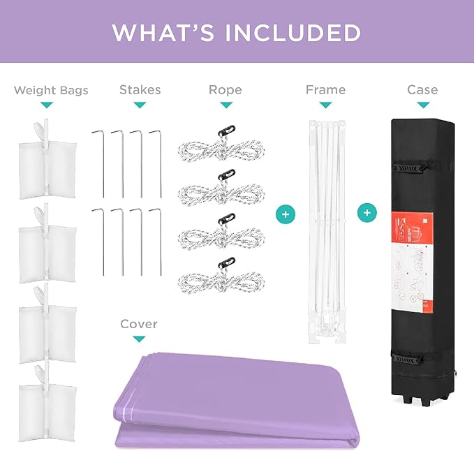 Best Choice Products 8x8ft Pop Up Canopy Tent, Outdoor Shade, 1 Person 1 Minute Set Up, Carry Case, 4 Weight Bags - Lilac/White