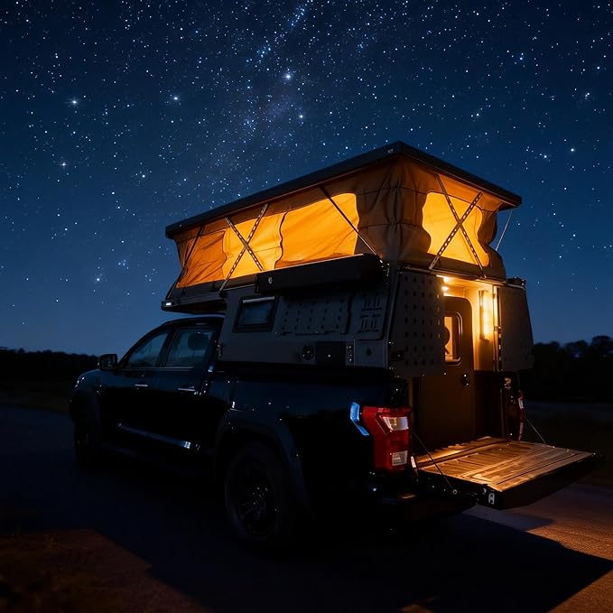 4 Season Truck Tent - All-Weather Hard Shell Pop Up Camper with Insulated Roof and 1500mm Waterproof Fabric for Pickup Trucks, Fast Deploy Design