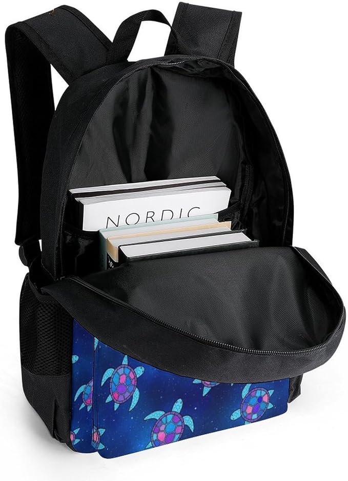 Daypack Bookbag Multipurpose Anti-Theft Big Capacity Carry On Bag, Sea Turtle Galaxy Travel Hiking Camping Rucksack With Padded Straps