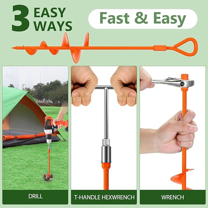 Phopich 18''/30" Long Ground Anchor, Heavy Duty Earth Anchors Ground Anchors Screw in Kit with T-Handle Hex Wrench for Camping Tent, Swing Sets, Securing Animals, Sheds, Trampoline
