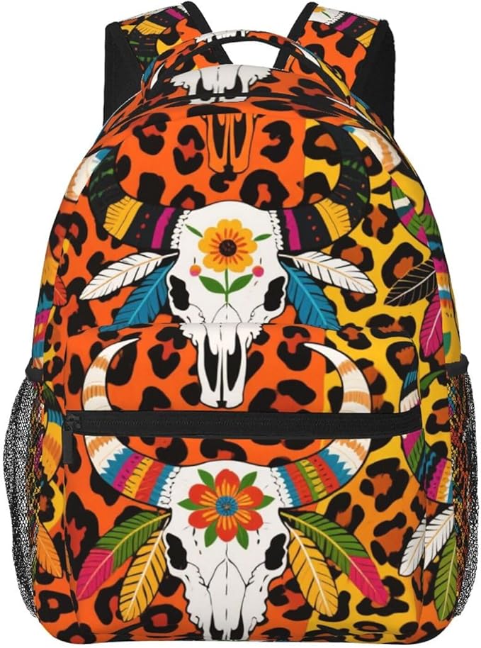 Lightweight Daypack Backpack for Sports Travel Running, Large Capacity Multipurpose Anti-Theft Bookbag, Cow Skull Daisy Western Design Laptop Backpack Daypack