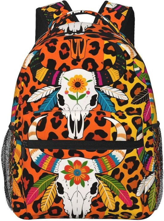 Lightweight Daypack Backpack for Sports Travel Running, Large Capacity Multipurpose Anti-Theft Bookbag, Cow Skull Daisy Western Design Laptop Backpack Daypack