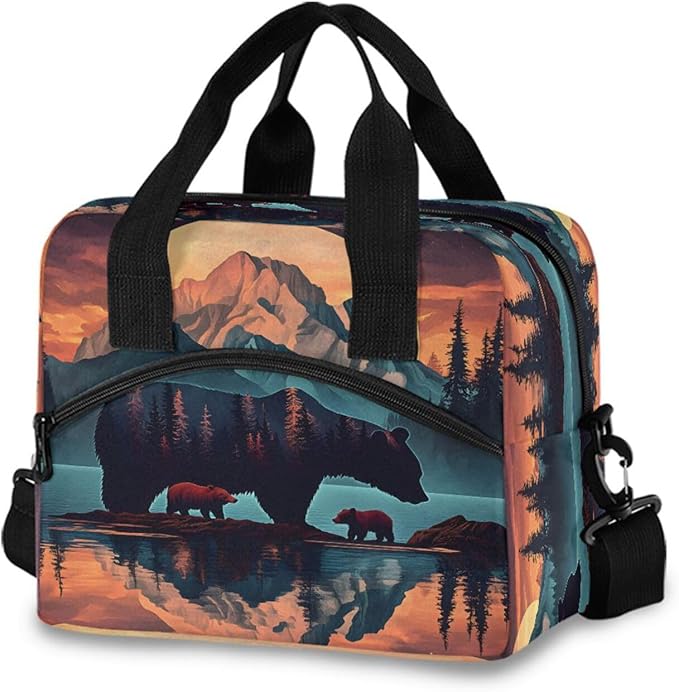 ALAZA Bear Mountain Moon Lunch Box for Men Women Adults Insulated Lunch Bag Cooler Bag with Adjustable Shoulder Strap for Work Picnic Travel