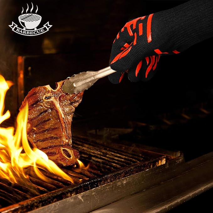 BBQ Grill Gloves for Campfire Cooking, 1472°F Heat Resistant Grilling Gloves for Outdoor Cooking, Barbecue, Fire Pit and Smoker, XL Long Oven Mitts for Kitchen and Baking
