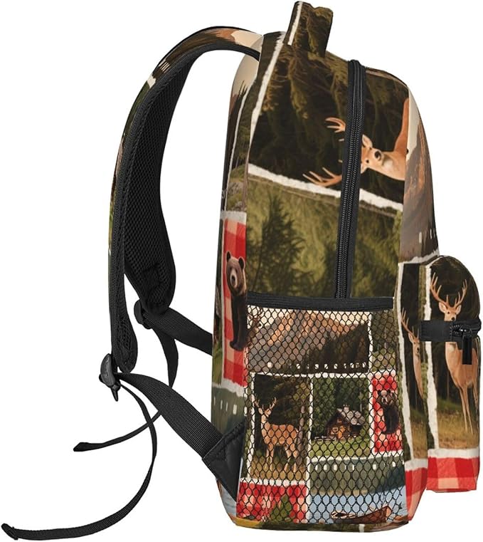 Adults Lightweight Rustic Lodge Bear Moose Rucksacks Large Capacity Bookbag With Adjustable Shoulder Straps for Trekking Outdoors Bicycle