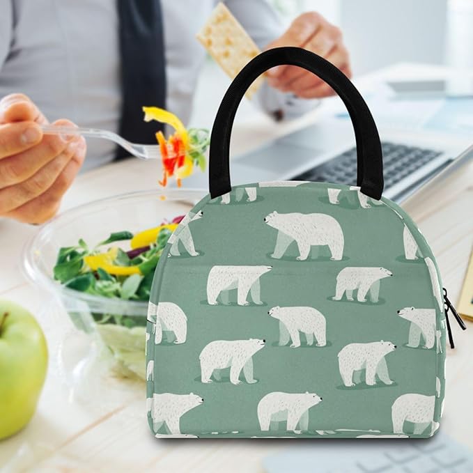 Kcldeci Kids Lunch Bag Insulated Lunch Box for Boys Girls Mint Polar Bears Reusable Toddler Leak-proof Lunchbox for School and Daycare