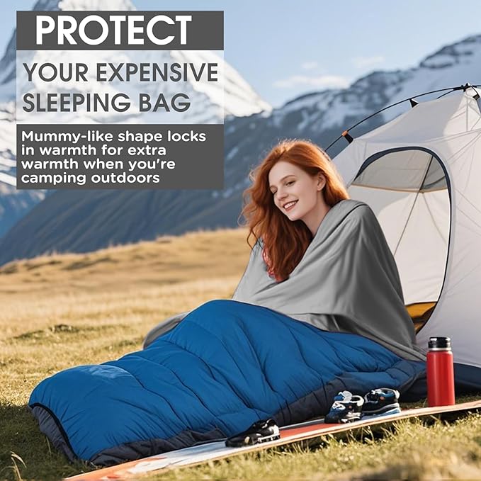 Ultralight Sleeping Bag Liner - 5.3 oz Washable Adult Sleep Sack & Travel Sheets, Self Tan Sleep Sack with Two-Way-Zipper, for Backpacking, Hotel, Camping, Travel