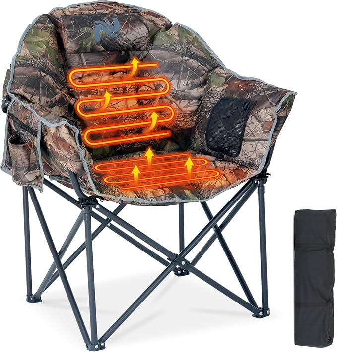 Oversized Heated Camping Chair, Heated Chairs Outdoor Sports with 3 Heat Levels, Portable Folding Heated Outdoor Chair for Lawn Patio Lounge, Battery NOT Included
