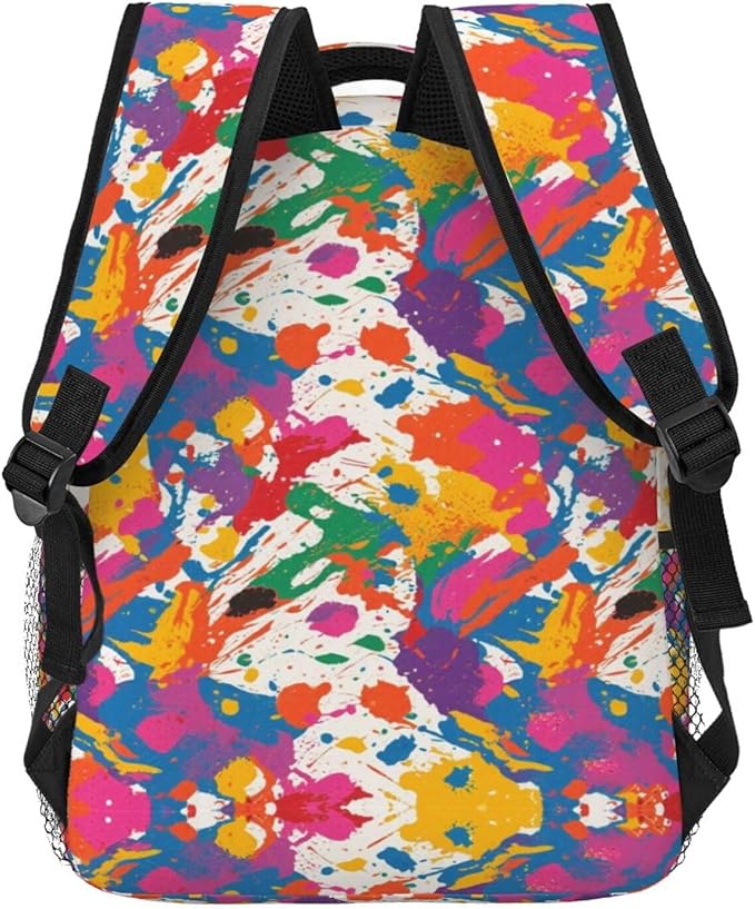Men Women Polyester Colorful Splatter Color Art Daypack Backpack Large Capacity Carry On Bag With Smooth Zippers for Hiking Picnic Walking Cycling