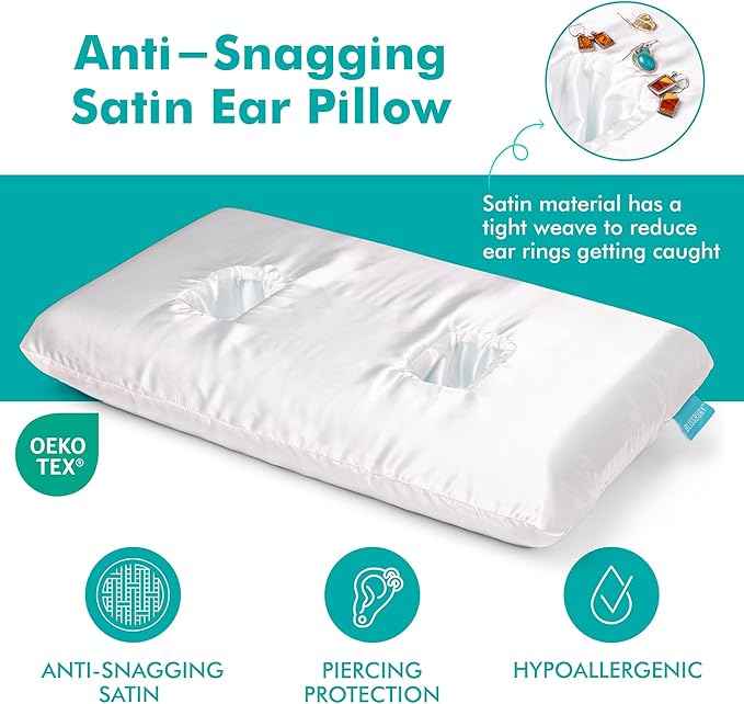 BLISSBURY Piercing Pillow with Ear Hole for Sleeping with Sore Ear Pain | Adjustable Memory Foam with Holes for chondrodermatitis CNH | Piercing Pillow for Side Sleepers