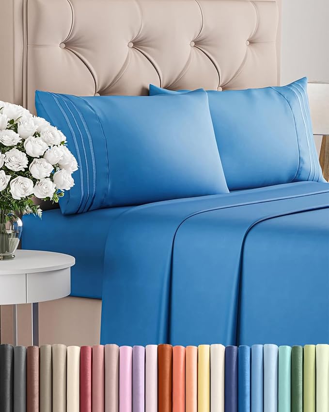 Cal King Size 4 Piece Sheet Set - Comfy Breathable & Cooling Bed Sheets Set - Hotel Luxury Bedding for Women, Men, Kids, Teens, Boys & Girls - Deep Pockets, Soft, Wrinkle Free - Oeko-Tex - Royal Blue