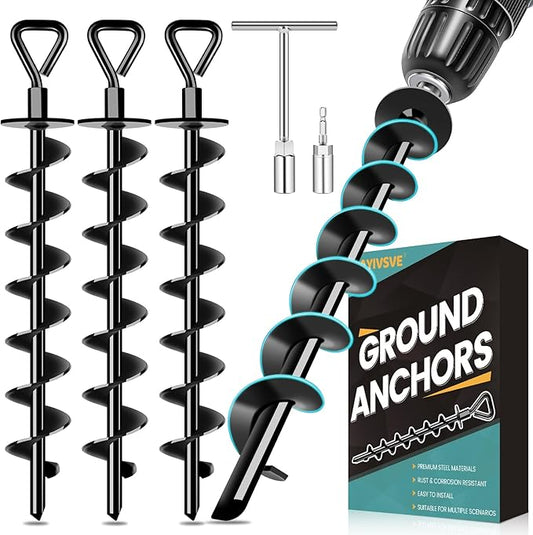 Ground Anchors Screw in, Heavy Duty Ground Trampoline Stakes High Wind Tent Stakes for Tent, Trampoline, Gazebo, Carport, Trap Anchor, Canopies, Swing Set