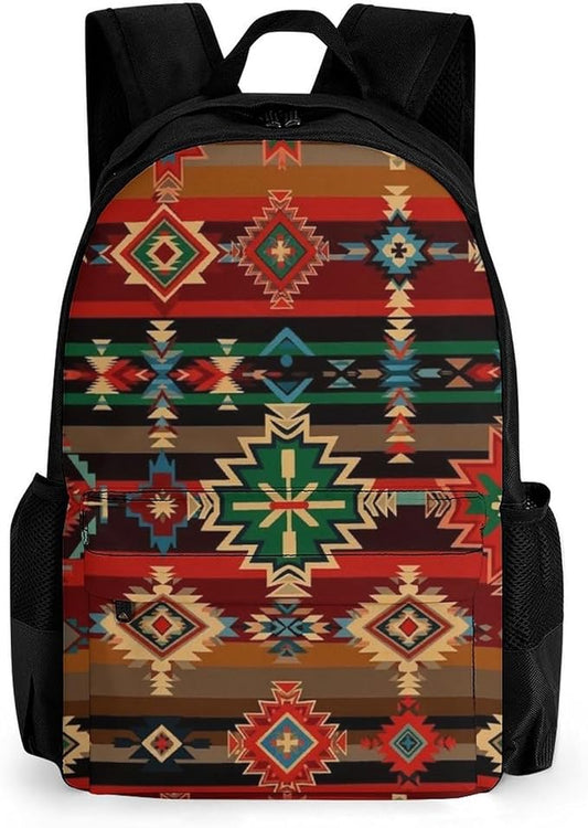 Lightweight Daypack Bookbag for Trekking Business Walking Cycling, Big Capacity Anti-Theft Multipurpose Carry On Bag, Ethnic Aztec Indiana Western Southwest Retro Vintage Pattern Business Computer Bag