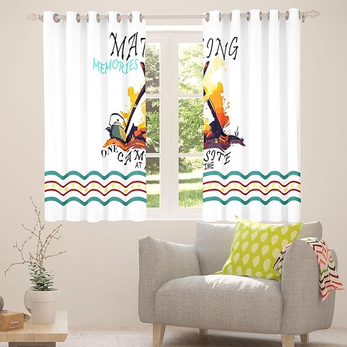 Camper Adventure Nursery Bedroom Playroom Decor,Geometric Polka Dot Stripe RV Trailer Window Drapes,Bonfire Campfire Rustic Farmhouse Boys Girls Room Decor,White 2 Panels,52Wx96L inch