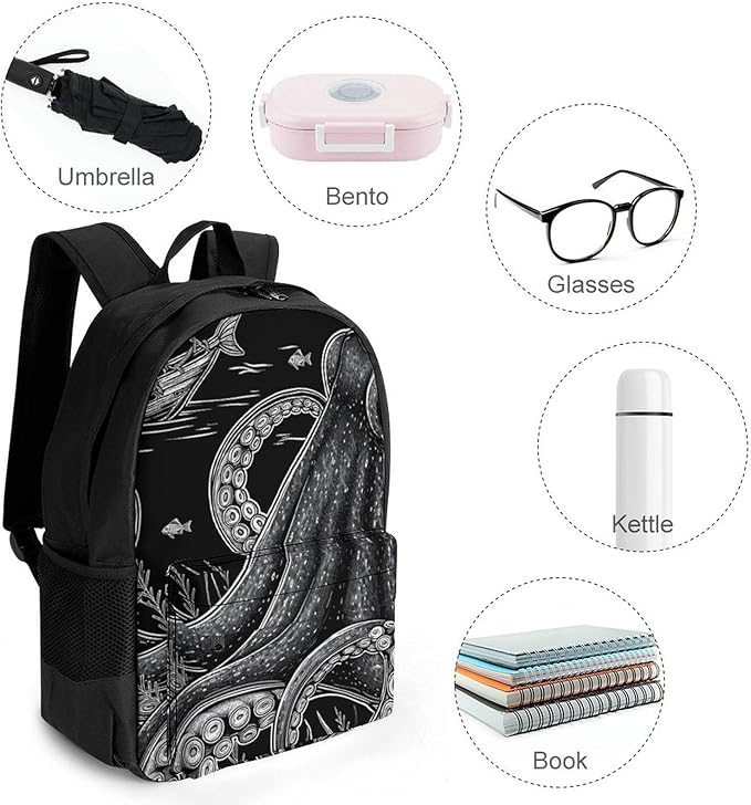 Supdreamc Lightweight Rucksacks for Climbing Outdoors Walking Cycling, Large Capacity Anti-Theft Multipurpose Carry On Bag, Giant Squid Octopus Art Camping Outdoor Backpack