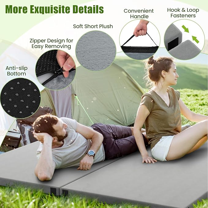 Tangkula Memory Foam Sleeping Pad, Roll Up Floor Mattress with Carry Bag, Non-Slip Bottom, Guest Floor Folding Bed for Sleepover, Portable Camping Mattress for Indoor Outdoor Car Travel Cot Tent