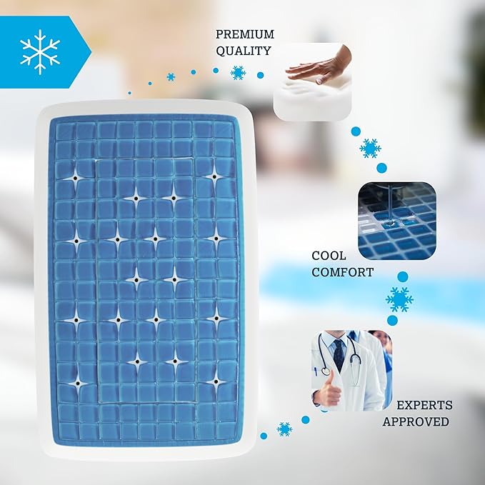 Technogel Deluxe Cooling Gel Pillow - Patented Cooling Technology, Odorless Memory Foam – Breatable Ergonomic Support for Side & Back Sleepers with Washable Cover, 5.5" (Thick)