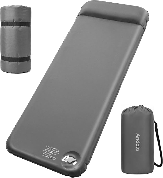 Memory Sleeping Pad, 3.1" Ultra-Thick Outdoor Foam Camping Sleeping Mat with Pillow, Easy Inflate & Deflate, 9.5 R-Value, Waterproof 4-Season Camping Mat for Backpacking Hiking Tent Car (Gray)
