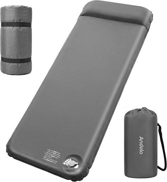 Memory Sleeping Pad, 3.1" Ultra-Thick Outdoor Foam Camping Sleeping Mat with Pillow, Easy Inflate & Deflate, 9.5 R-Value, Waterproof 4-Season Camping Mat for Backpacking Hiking Tent Car (Gray)