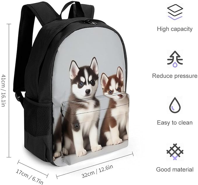 Polyester Daypack Backpack for Trekking Picnic Walking Cycling, Large Capacity Anti-Theft Multipurpose Shoulder Bag, Siberian Husky Puppies Dogs Husky Casual Daypack