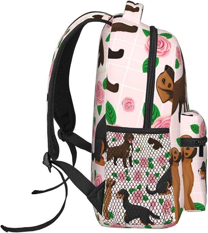 Lightweight Rucksack for Sports Travel Running, Big Capacity Multipurpose Anti-Theft Bookbag, Cavalier King Charles Spaniel Pink Florals Floral Dog Travel and Sport Backpack Rucksack